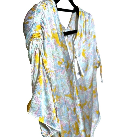 🅽🅴🆆 Vince Lotus Ruched Dolman Sleeve Silk Floral Short-Sleeve Blouse, M - Picture 5 of 17